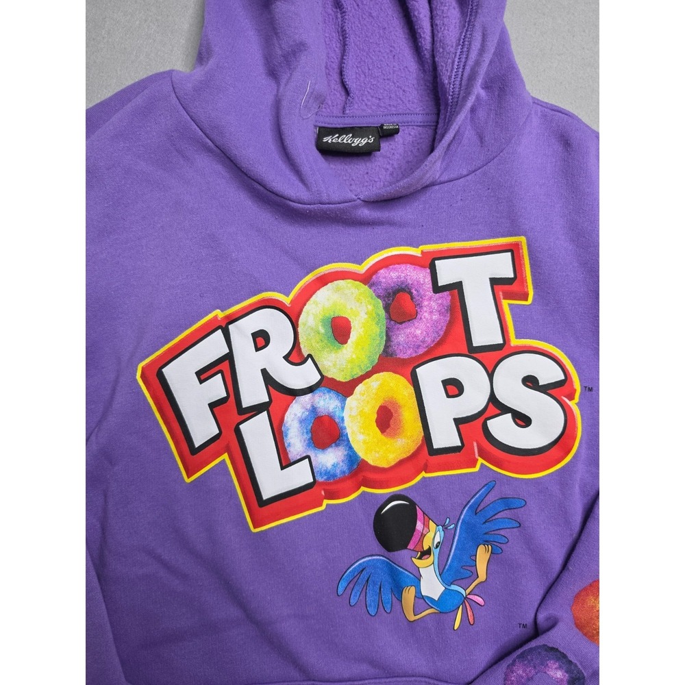 Kellogg's Hoodie Unisex M Purple Froot Loops Toucan Sam Graphic Fleece Lined - Picture 3 of 7